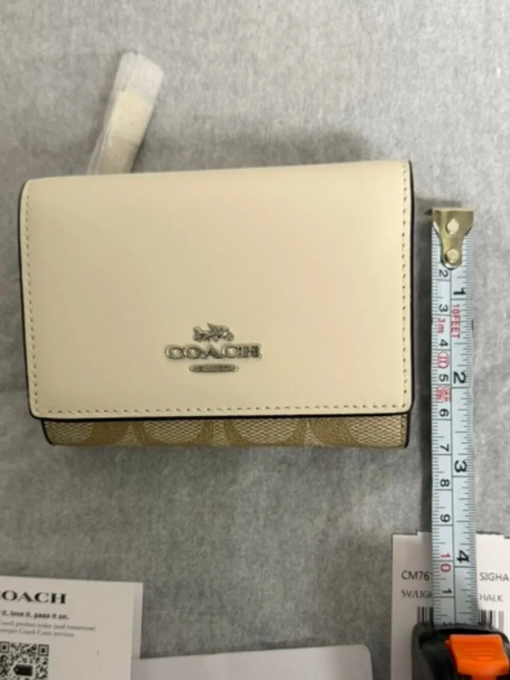 COACH Micro Mini Wallet in Signature Canvas Trifold Light Khaki Chalk White NWT - Picture 8 of 8